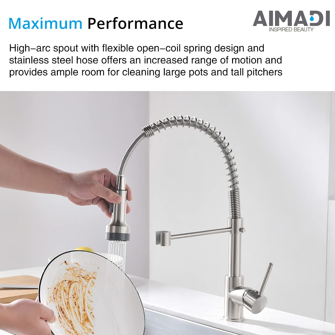 AIMADI Modern Kitchen Faucet Pull Down Sprayer,Stainless Steel Single Handle Kitchen Sink Faucet with LED Light,Brushed Nickel