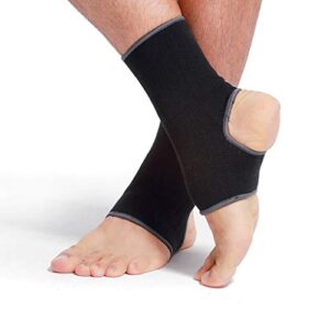 neotech care ankle support sleeve - open heel, light, elastic & breathable knitted fabric - medium compression - for men, women, kids - right or left foot - black color (size m, 1 pair)