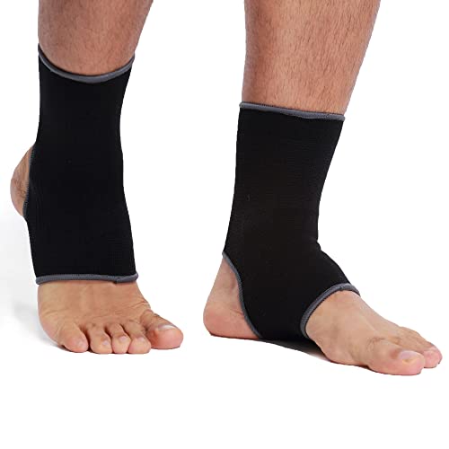 NeoTech Care Ankle Support Sleeve - Open Heel, Light, Elastic & Breathable Knitted Fabric - Medium Compression - For Men, Women, Kids - Right or Left Foot - Black Color (Size M, 1 Pair)