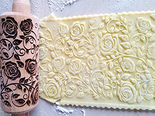 GARDEN BLOSSOMS 3 Small Size Embossed Rolling Pin Set. Wooden Laser Engraved Embossing Dough Roller for Embossed Cookies Gift for Birthday, Easter, Christmas by Algis Crafts