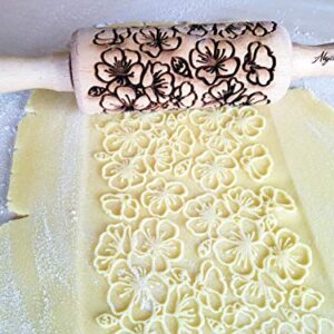 GARDEN BLOSSOMS 3 Small Size Embossed Rolling Pin Set. Wooden Laser Engraved Embossing Dough Roller for Embossed Cookies Gift for Birthday, Easter, Christmas by Algis Crafts