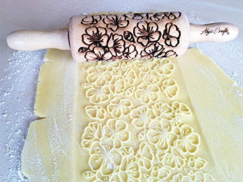 GARDEN BLOSSOMS 3 Small Size Embossed Rolling Pin Set. Wooden Laser Engraved Embossing Dough Roller for Embossed Cookies Gift for Birthday, Easter, Christmas by Algis Crafts