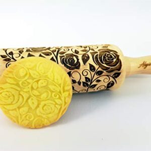 GARDEN BLOSSOMS 3 Small Size Embossed Rolling Pin Set. Wooden Laser Engraved Embossing Dough Roller for Embossed Cookies Gift for Birthday, Easter, Christmas by Algis Crafts