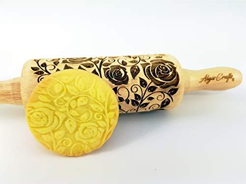 GARDEN BLOSSOMS 3 Small Size Embossed Rolling Pin Set. Wooden Laser Engraved Embossing Dough Roller for Embossed Cookies Gift for Birthday, Easter, Christmas by Algis Crafts