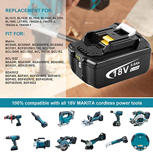 Fancy Buying BL1830 BL1840 Replacement 18V 6000mAh Battery for Makita 18V LXT Lithium-Ion BL1815 BL1830 BL1835 BL1840 BL1845 BL1850 BL1860 LXT400 Cordless Power Tools Battery