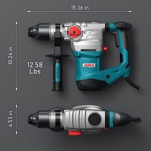 ENEACRO 1-1/4 Inch SDS-Plus 13 Amp Heavy Duty Rotary Hammer Drill, Safety Clutch 4 Functions with Vibration Control Including Grease, Chisels and Drill Bits with Case