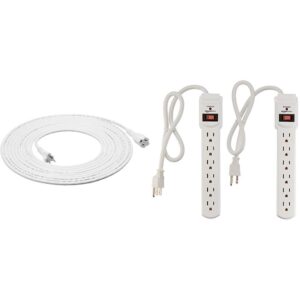 amazon basics extension cord - 25 feet - us - white & 6-outlet surge protector power strip 2-pack, 200 joule