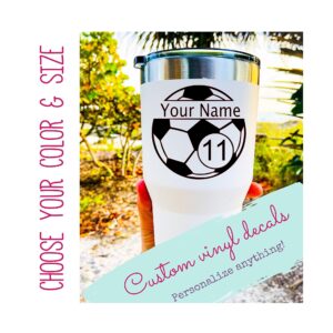 Custom Soccer Vinyl Decal - Fútbol Bumper Sticker, for Tumblers, Laptops, Car Windows - Pick Your Players Name, Number, Size and Color