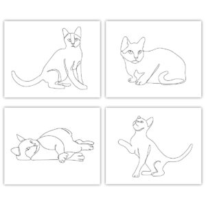 cats wall art - set of 4-8”x10” unframed minimalist black & white decor prints - makes a great gift under $20 for cat lovers