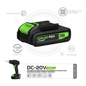 GALAX PRO 2-Speed Compact Drill 20V MAX Lithium-Ion Drill/Driver, 3/8'' Electric Drill with 19+1 Torque Setting, 1.3 Ah Battery, LED Work Light for Home Improvement and DIY Project