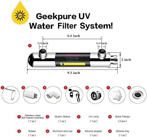 Geekpure 6 Watt UV Water Filter Upgrade for Reverse Osmosis RO Filtration System(0.5-1 GPM)