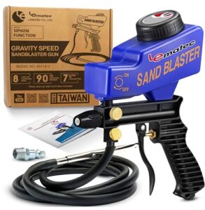 le lematec sand blaster gun kit for air compressor, paint/rust remover for metal, wood & glass etching, up to 150 psi continuous blasting media for aluminum, sand & soda blaster jobs, blue (as118-2)