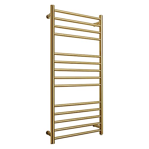 BILLY'S HOME Wall-Mounted Towel Warmer, Luxury Electric Heated Towel Drying Rack with 14 Bars, 43.3 × 20.5 × 4.9 inch, 304 Stainless Steel Gold for Bathroom (HARDWIRING)