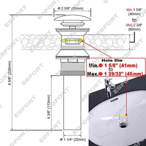 ESFORT Bathroom Sink Pop Up Drain with Overflow, Sink Pop Up Drain Stopper, Polished Chrome