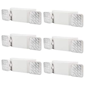 akt lighting commercial emergency light, back-up battery emergency exit lighting fixtures with adjustable hardwired 2 led head wall mount white for hallways/stairways, ul certified(6 pack)
