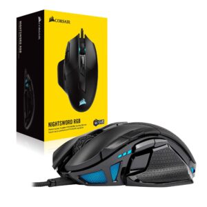 CORSAIR NIGHTSWORD RGB Gaming Mouse For FPS, MOBA - 18,000 DPI - 10 Programmable Buttons - Weight System - iCUE Compatible - Black