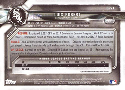 2018 Bowman Prospects Baseball #BP21 Luis Robert Pre-Rookie Card - 1st Bowman Card