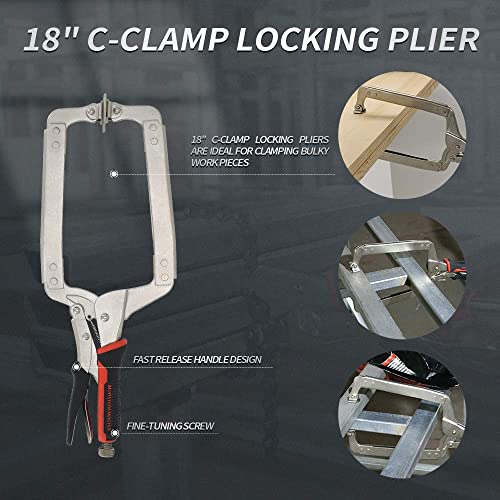 Monster & Master 18" C-clamp Locking Pliers with Swivel Pads, 2-Piece, MM-CP-007x2