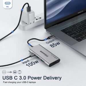 USB C Hub, QGeeM USB C to HDMI Adapter 4k, 7 in 1 USB C Dongle with 100W Power Delivery,3 USB 3.0 Ports, SD/TF Card Reader, Compatible for iPhone 15 Promax MacBook Ipad HP Dell and More Type C Device