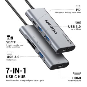 USB C Hub, QGeeM USB C to HDMI Adapter 4k, 7 in 1 USB C Dongle with 100W Power Delivery,3 USB 3.0 Ports, SD/TF Card Reader, Compatible for iPhone 15 Promax MacBook Ipad HP Dell and More Type C Device