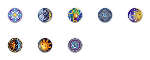 SET OF 8 KNOBS - Celestial Stars Moon Sun Cloud - DECORATIVE Glossy CERAMIC Cupboard Cabinet PULLS Dresser Drawer KNOBS