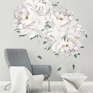 Murwall White Peony Wall Stickers Floral Decals for Bethroom Kitchen