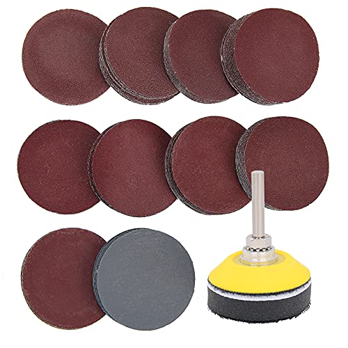 Adwikoso 100 Pieces 2 Inch Sanding Discs, 80-3000 Grit Sandpaper with 1/4 Inch Inch Shank Backing Plate and Soft Foam Buffering Pad, for Drill Grinder Tool, Hook and Loop Sand Paper Assortment Pack