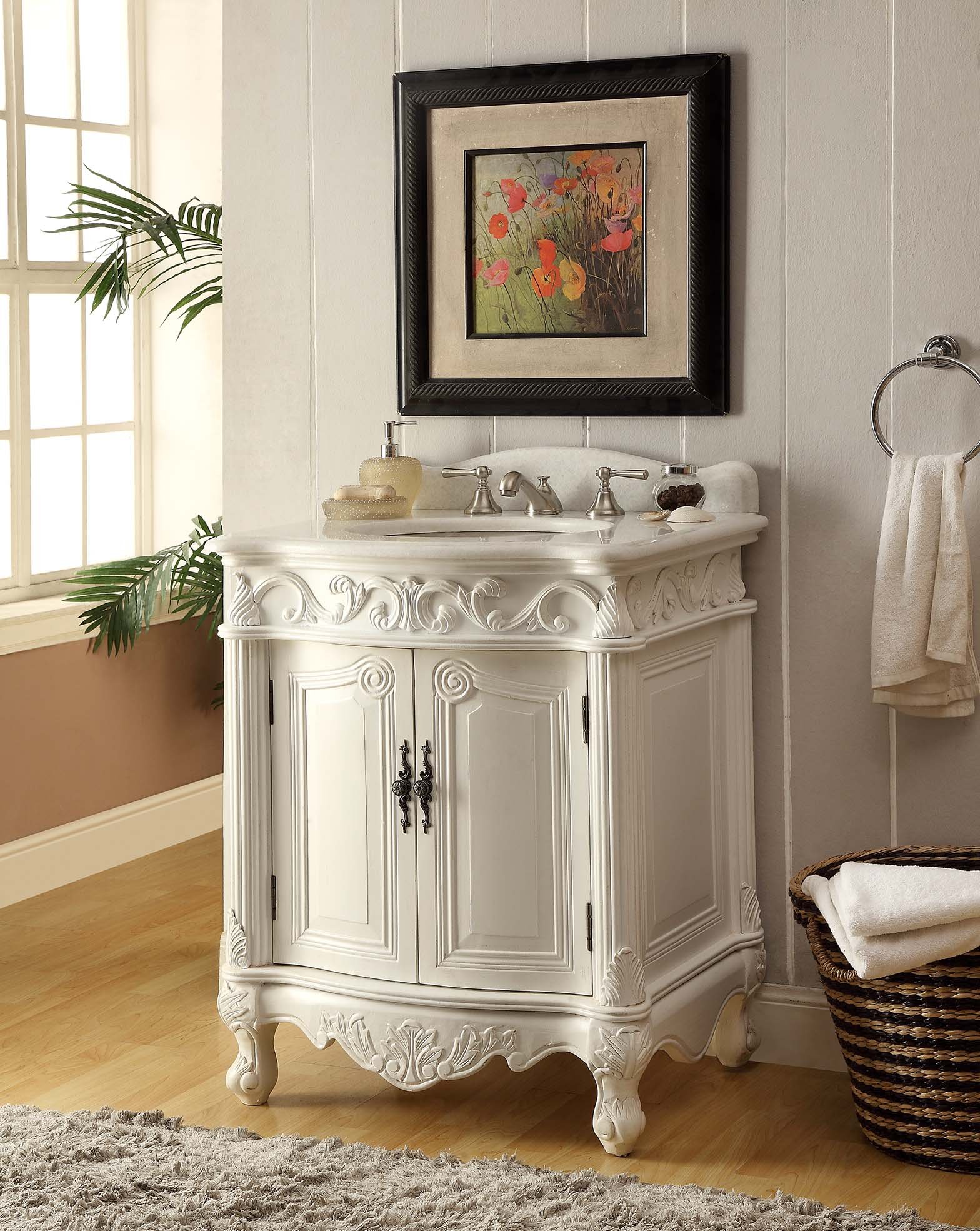 Benton Collection 27" Hayman Antique White Classic Style Old Fashioned Bathroom Vanity BC-2917W-AW-27