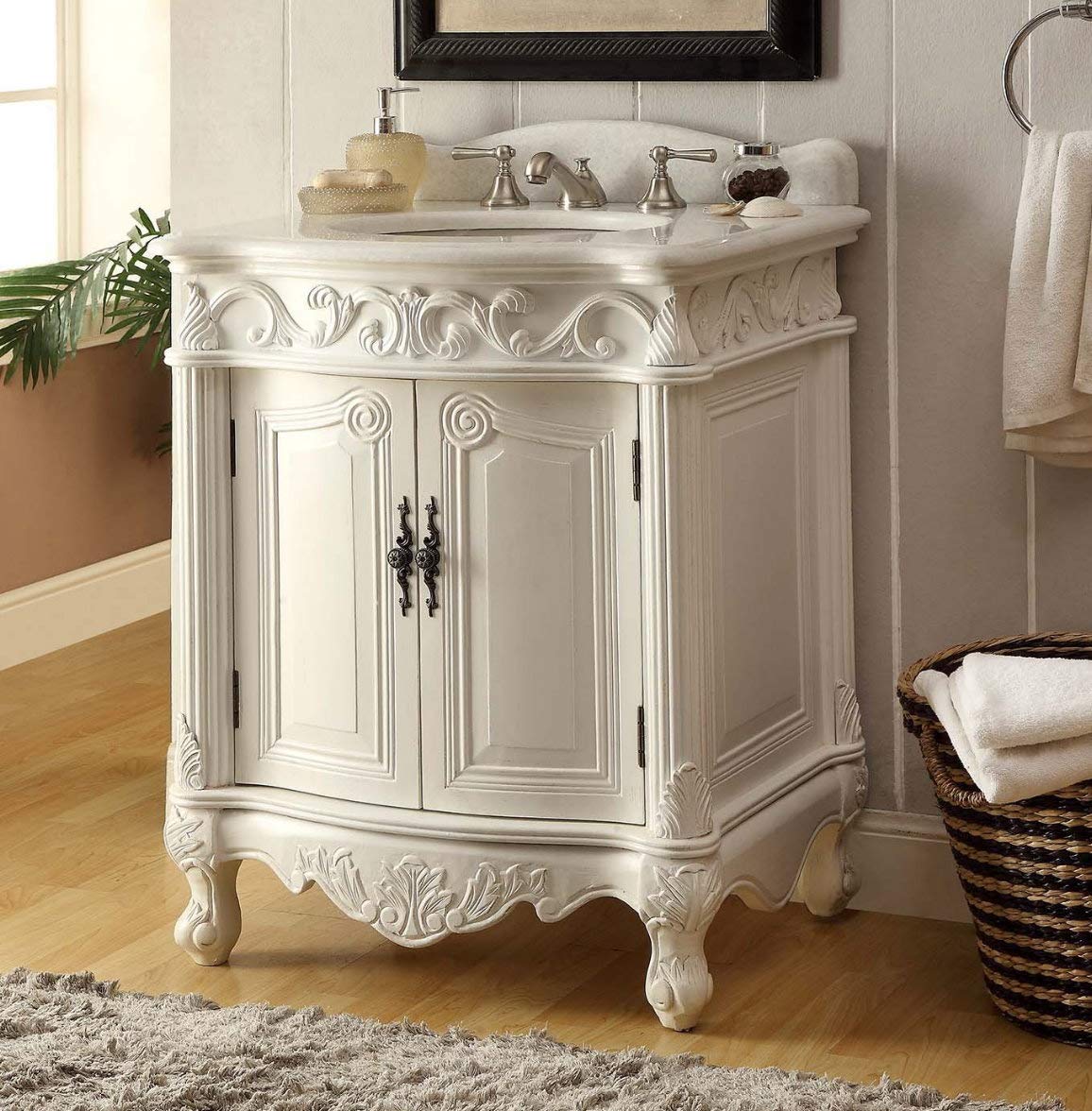 Benton Collection 27" Hayman Antique White Classic Style Old Fashioned Bathroom Vanity BC-2917W-AW-27