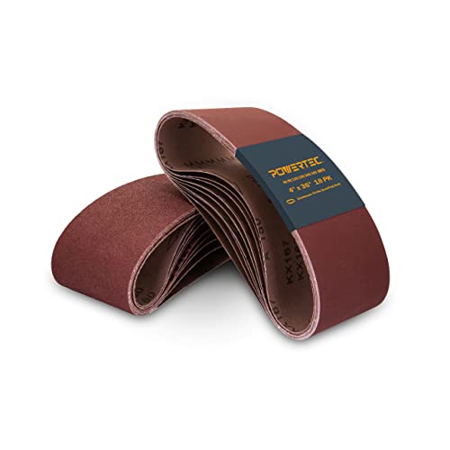 POWERTEC 110118 4 x 36 Inch Sanding Belts | Aluminum Oxide Belt Sander Sanding Belt Assortment, 3 Each of 60 80 120 150 240 400 Grits | Sandpaper for Belt and Disc Sander – 18 Pack