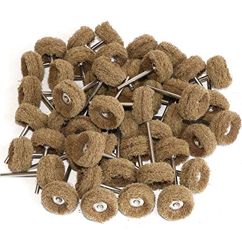 Abrasive Buffing Polishing Wheel Set for Rotary Tool,Removal of Rust Deburring on Metal Surface with 3mm Mandrel,Mini scouring pad Brush Polishing kit(grit 120 Brown 50pcs)