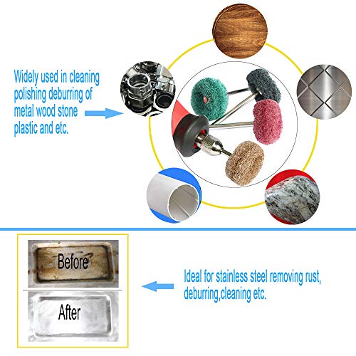 Abrasive Buffing Polishing Wheel Set for Rotary Tool,Removal of Rust Deburring on Metal Surface with 3mm Mandrel,Mini scouring pad Brush Polishing kit(grit 120 Brown 50pcs)