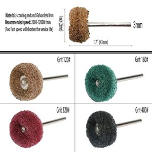 Abrasive Buffing Polishing Wheel Set for Rotary Tool,Removal of Rust Deburring on Metal Surface with 3mm Mandrel,Mini scouring pad Brush Polishing kit(grit 120 Brown 50pcs)