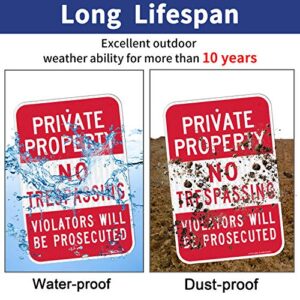 Private Property No Trespassing Sign, Violators Will Be Prosecuted, 18 x 12 Inches Engineer Grade Reflective Sheeting Rust Free Aluminum, Weather Resistant, Waterproof, Durable Ink, Easy to Mount