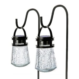 home zone security 2 packs solar crackle glass solar lanterns light hanging outdoor waterproof 10 lumens 3000k decorative large crackle glass garden led lights, no wiring for patio backyard garden