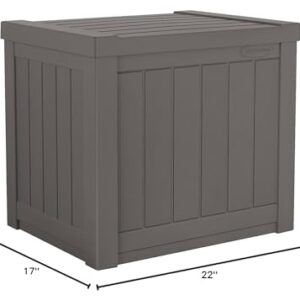 Suncast 22-Gallon Small Deck Box - Lightweight Resin Indoor/Outdoor Storage Container and Seat for Patio Cushions and Gardening Tools - Store Items on Patio, Garage, Yard - Stone Gray