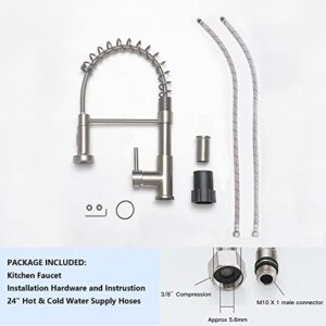 SHACO Commercial Brushed Nickel Kitchen Faucet with Pull Down Sprayer, Modern Stainless Steel Single Handle Spring Kitchen Faucets for Farmhouse Outdoor RV Camper Laundry Prep Wet Bar Sink 1 Hole