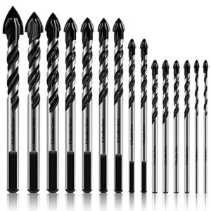 k kwokker 15pcs masonry drill bit set 5/8" to 1/8", tungsten carbide tile drill bits, ceramic drill bits for pots, brick, cement, glass, stucco, stone, marble, plastic, wood, with storage case