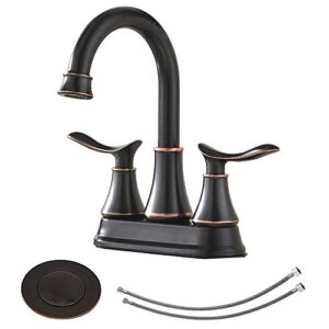 kingo home modern 2 handle oil rubbed bronze bathroom faucet, bronze bathroom faucets rv rubbed bronze bath vanity faucet for bathroom sink 3 hole with water supply lines and pop up drain