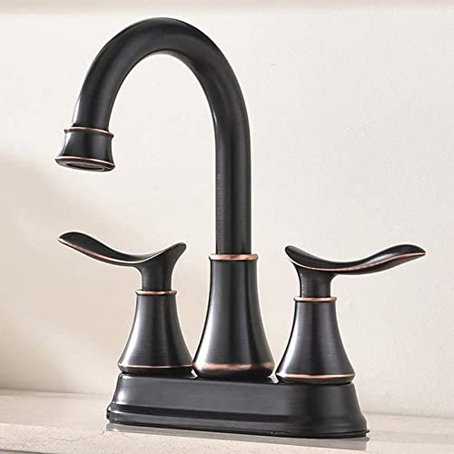 KINGO HOME Modern 2 Handle Oil Rubbed Bronze Bathroom Faucet, Bronze Bathroom Faucets RV Rubbed Bronze Bath Vanity Faucet for Bathroom Sink 3 Hole with Water Supply Lines and Pop Up Drain