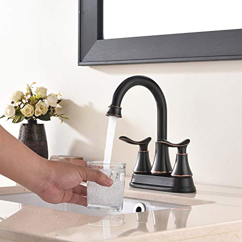 KINGO HOME Modern 2 Handle Oil Rubbed Bronze Bathroom Faucet, Bronze Bathroom Faucets RV Rubbed Bronze Bath Vanity Faucet for Bathroom Sink 3 Hole with Water Supply Lines and Pop Up Drain