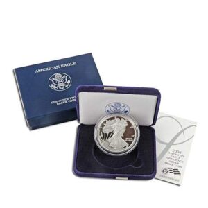 2008 w american silver eagle with velvet box & coa .999 fine silver $1 proof us mint