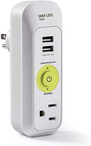 travel outlet extender with surge protection 1 outlet 2 usb for home, hotel, and office by easylife tech