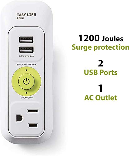 Travel Outlet Extender with Surge Protection 1 Outlet 2 USB for Home, Hotel, and Office by Easylife Tech