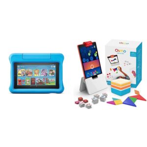 fire 7 kids edition tablet + osmo genius kit bundle (blue)