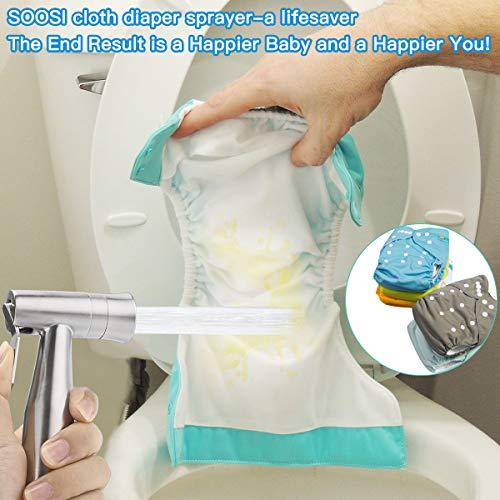 Handheld Bidet Sprayer for Toilet, Soosi Dual Mode Spray Head (Jet/Soft) Baby Cloth Diaper Sprayer Bidet for Toilet Stainless Steel Bathroom Hand Held Muslim Shattaf Kit Brass T-Adaptor 47 inch Hose