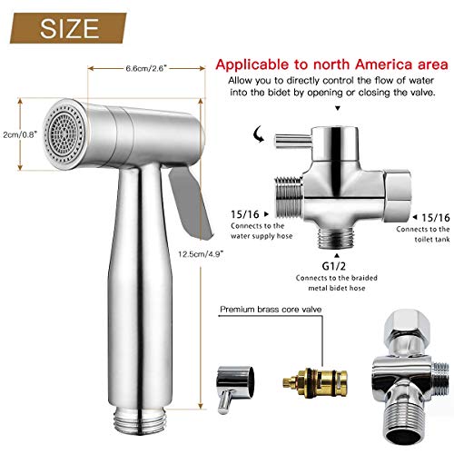 Handheld Bidet Sprayer for Toilet, Soosi Dual Mode Spray Head (Jet/Soft) Baby Cloth Diaper Sprayer Bidet for Toilet Stainless Steel Bathroom Hand Held Muslim Shattaf Kit Brass T-Adaptor 47 inch Hose