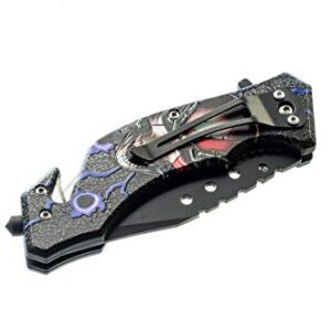 SE Spring Assisted Clip Point Folding Knife with Howling Wolf Design - KFD20023-8