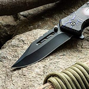 SE Spring Assisted Clip Point Folding Knife with Howling Wolf Design - KFD20023-8