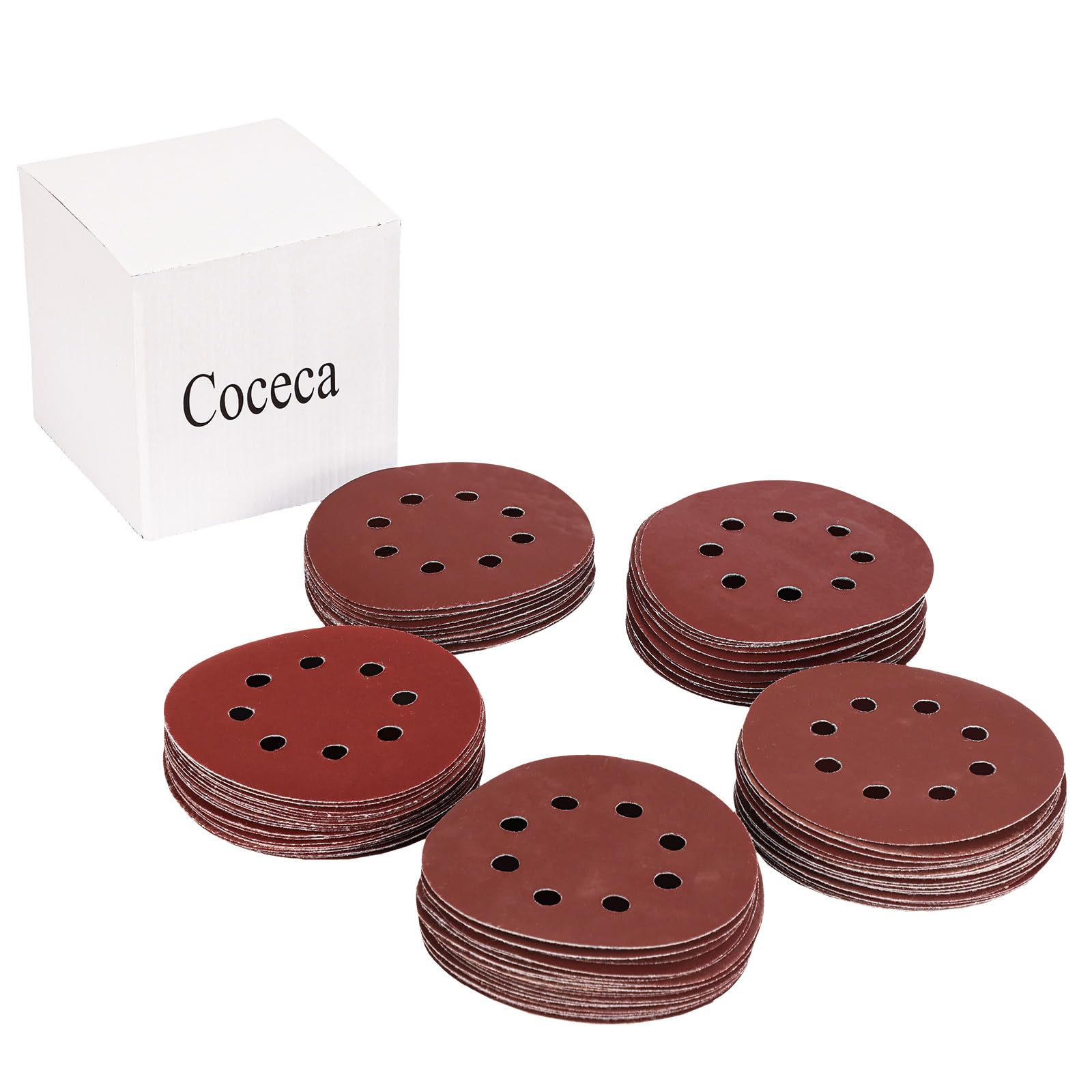 Coceca 120pcs Orbital Sandpaper Orbit Sanding Discs 5 Inches 1000 1200 1500 2000 3000 High Grit 8 Hole Fine Grit Hook and Loop for Power Random Sander